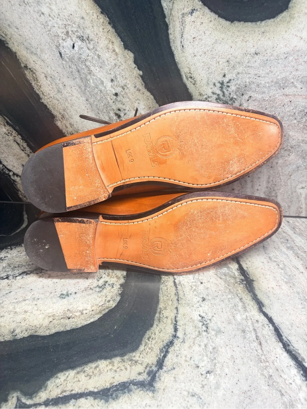 Rawls Men’s UK 9 Cognac Burnished Leather Dress Shoes Leather Sole
